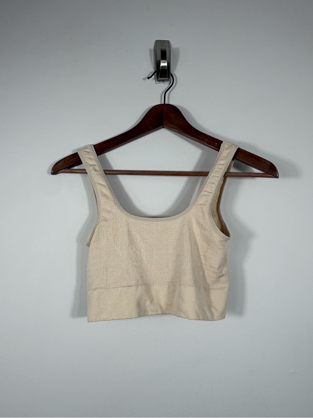 Anthropologie Seamless Ribbed Square Neck Crop Bralette Tank Beige S/M